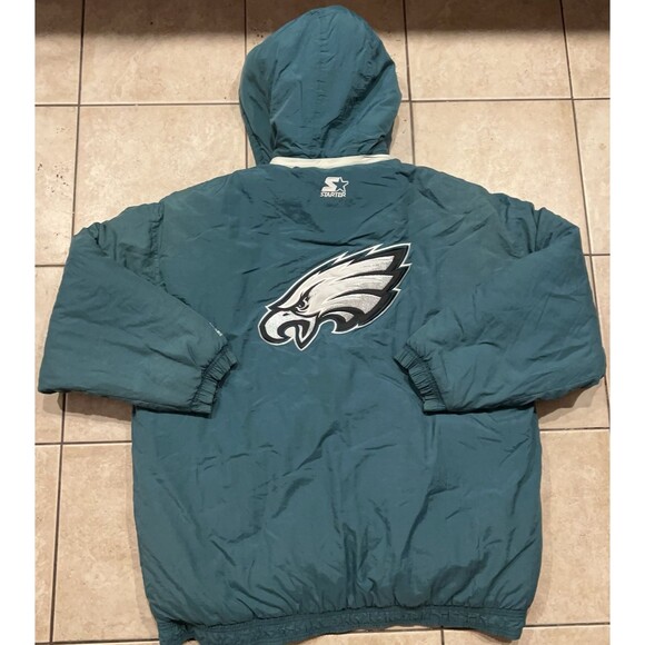 Vintage Philadelphia Eagles Jacket Mens XXL Green Starter Full Zip Coat Hooded - Picture 1 of 12